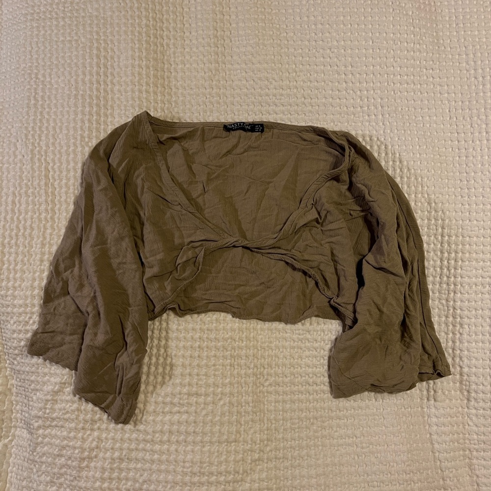 Nasty Gal Tan Crop Blouse with 3/4 Sleeves